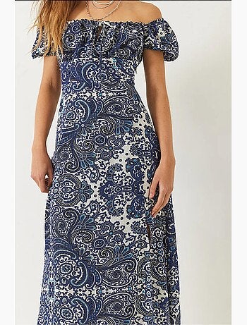 Robe mi-longue à motifs et col noué lucci