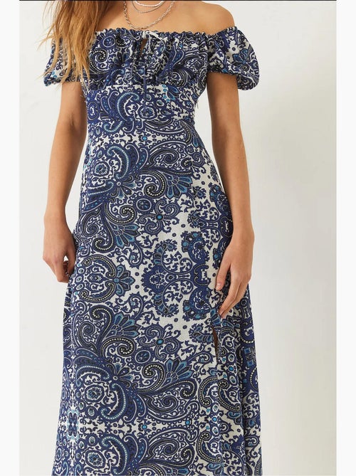 Robe mi-longue à motifs et col noué lucci - Kiabi