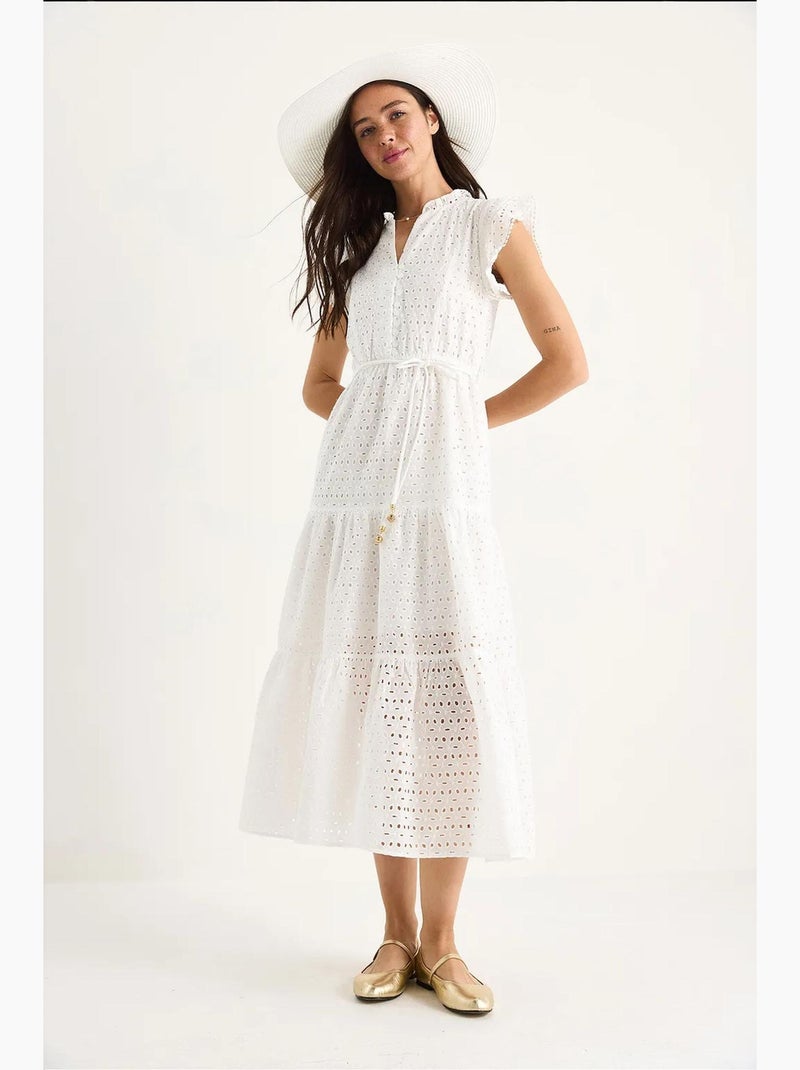 Robe mi-longue à œillets et manches en v lucci Blanc - Kiabi