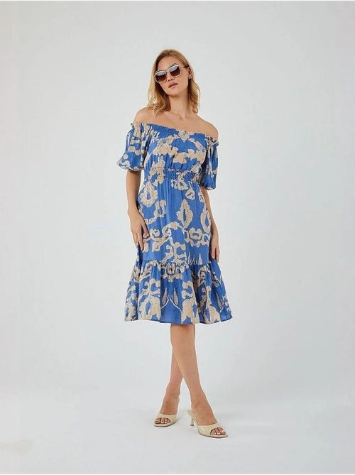 Robe mi-longue à volants et col bateau à fleurs mixray - Kiabi Robe mi-longue à volants et col bateau à fleurs mixray - Kiabi