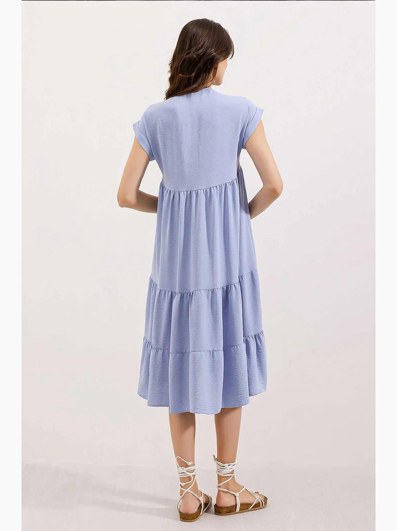 Robe mi-longue à volants et col en v bdart Bleu clair - Kiabi