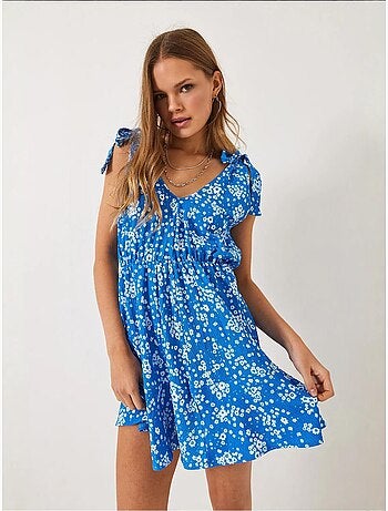Robe mi-longue à volants fleuris lucci