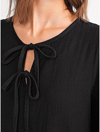 Robe mi-longue ample à col en v et fermeture à nouer mixray