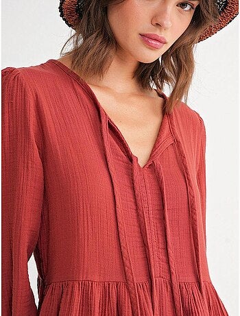 Robe mi-longue ample à col en v et fermeture à nouer mixray