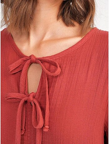Robe mi-longue ample à col en v et fermeture à nouer mixray