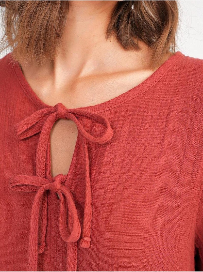Robe mi-longue ample à col en v et fermeture à nouer mixray Rouge foncé - Kiabi