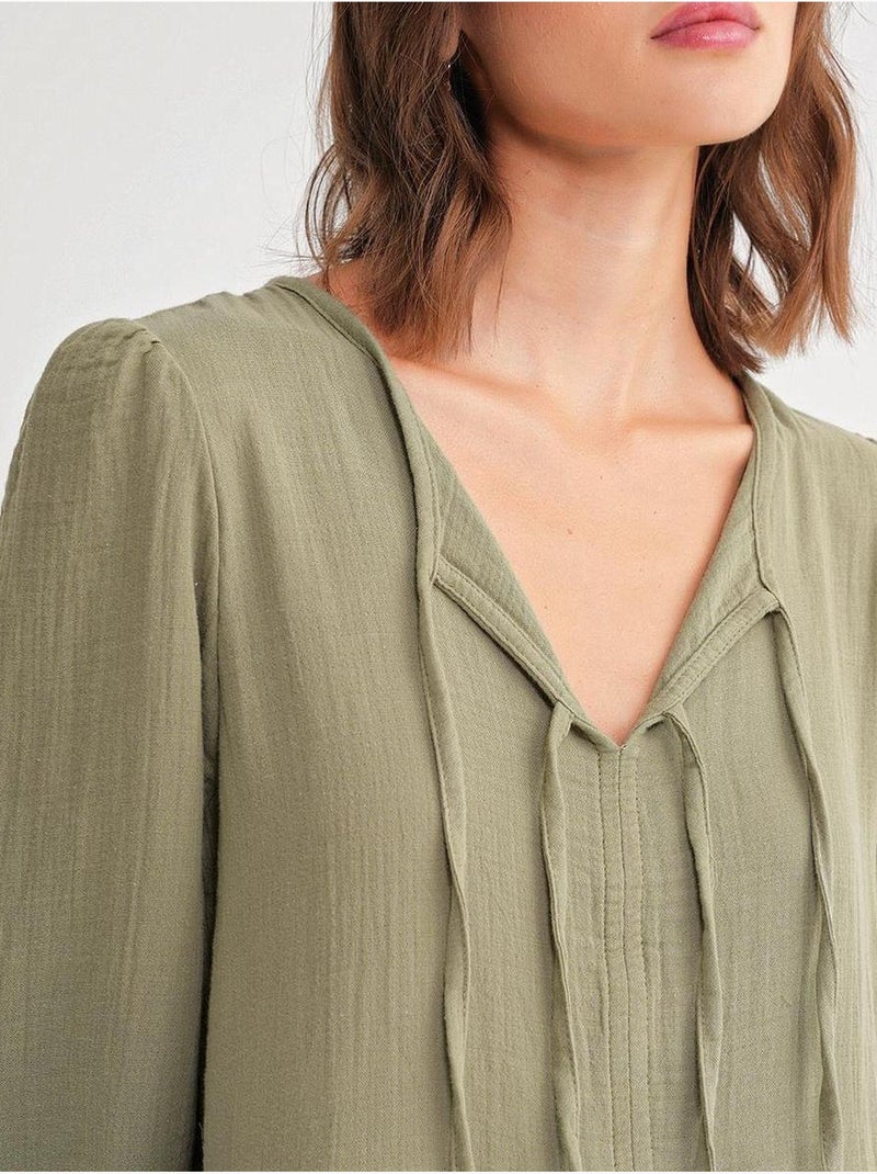 Robe mi-longue ample à col en v et fermeture à nouer mixray Vert pastel - Kiabi