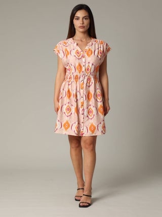 Robe mi-longue avec motif ethnique et manches chauve-souris en viscose  'Deeluxe'