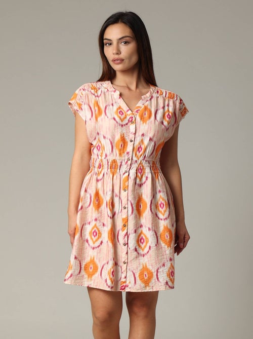 Robe mi-longue avec motif ethnique et manches chauve-souris en viscose  'Deeluxe' - Kiabi