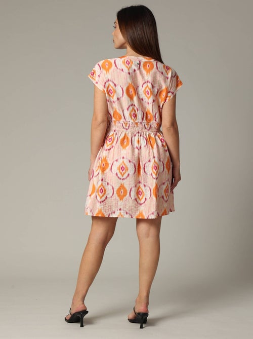 Robe mi-longue avec motif ethnique et manches chauve-souris en viscose  'Deeluxe' - Kiabi