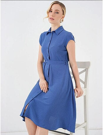 Robe mi-longue boutonnée à col chemise et coupe a avec détails de reliure bdart