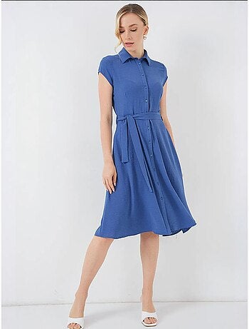 Robe mi-longue boutonnée à col chemise et coupe a avec détails de reliure bdart