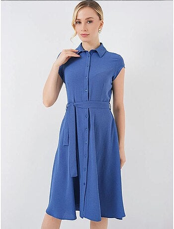 Robe mi-longue boutonnée à col chemise et coupe a avec détails de reliure bdart