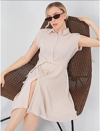 Robe mi-longue boutonnée à col chemise et coupe a avec détails de reliure bdart