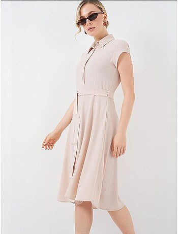 Robe mi-longue boutonnée à col chemise et coupe a avec détails de reliure bdart