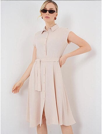 Robe mi-longue boutonnée à col chemise et coupe a avec détails de reliure bdart