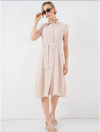Robe mi-longue boutonnée à col chemise et coupe a avec détails de reliure bdart