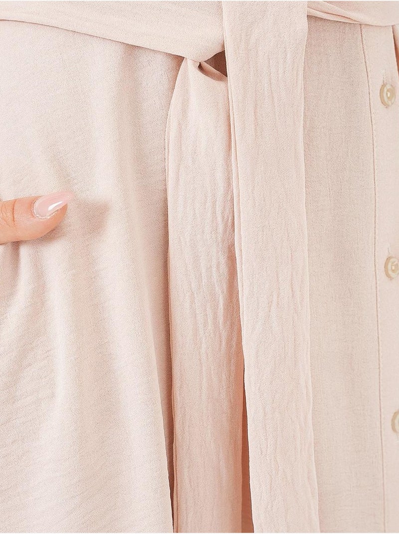 Robe mi-longue boutonnée à col chemise et coupe a avec détails de reliure bdart Crème - Kiabi