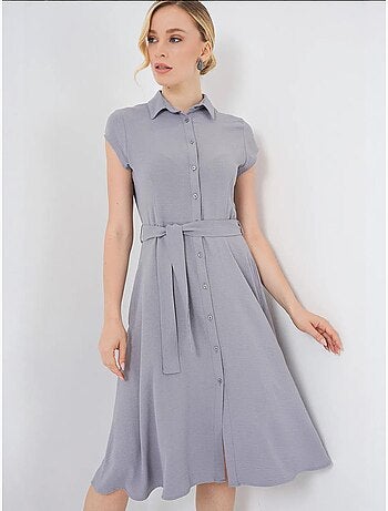 Robe mi-longue boutonnée à col chemise et coupe a avec détails de reliure bdart