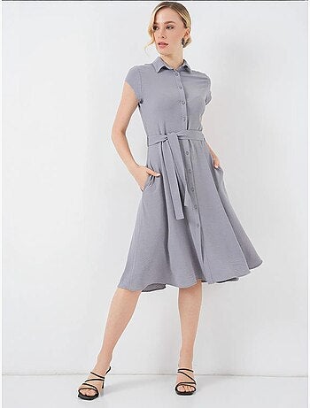 Robe mi-longue boutonnée à col chemise et coupe a avec détails de reliure bdart