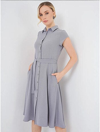 Robe mi-longue boutonnée à col chemise et coupe a avec détails de reliure bdart