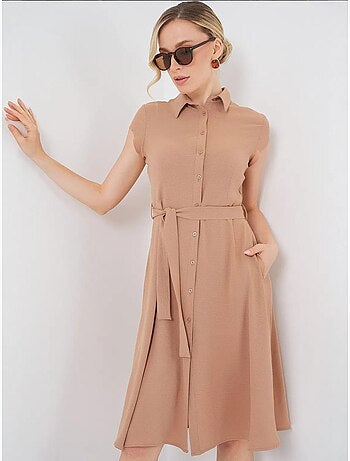 Robe mi-longue boutonnée à col chemise et coupe a avec détails de reliure bdart