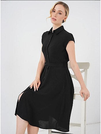 Robe mi-longue boutonnée à col chemise et coupe a avec détails de reliure bdart