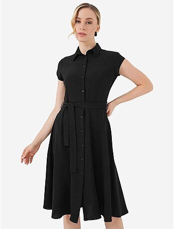 Robe mi-longue boutonnée à col chemise et coupe a avec détails de reliure bdart