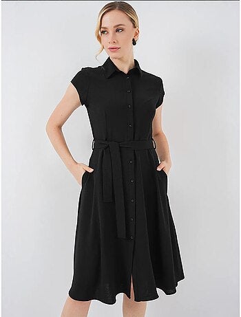 Robe mi-longue boutonnée à col chemise et coupe a avec détails de reliure bdart