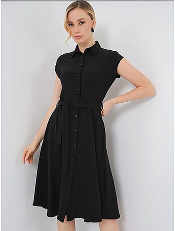 Robe mi-longue boutonnée à col chemise et coupe a avec détails de reliure bdart