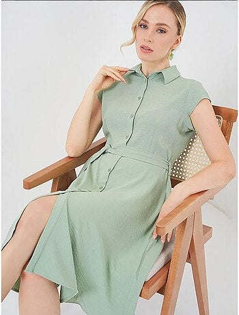 Robe mi-longue boutonnée à col chemise et coupe a avec détails de reliure bdart