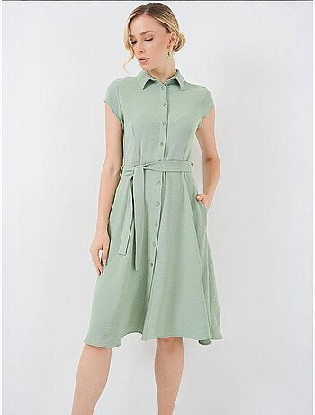 Robe mi-longue boutonnée à col chemise et coupe a avec détails de reliure bdart