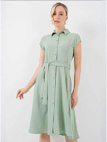 Robe mi-longue boutonnée à col chemise et coupe a avec détails de reliure bdart