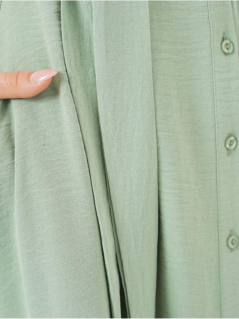 Robe mi-longue boutonnée à col chemise et coupe a avec détails de reliure bdart Vert - Kiabi