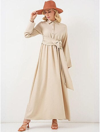 Robe mi-longue boutonnée à manches longues et col chemise bdart