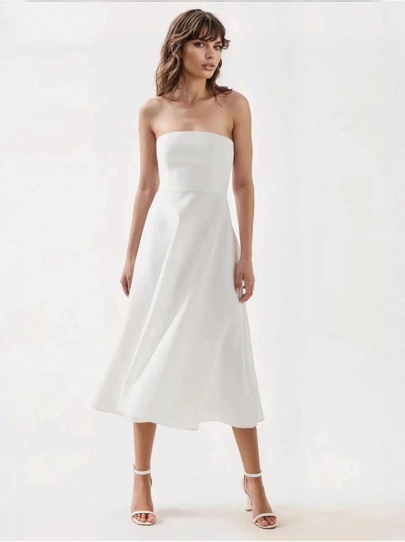 Robe mi-longue bustier coupe A Blanc - Kiabi
