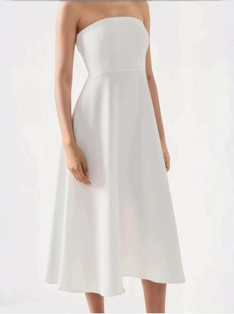 Robe mi-longue bustier coupe A Blanc - Kiabi