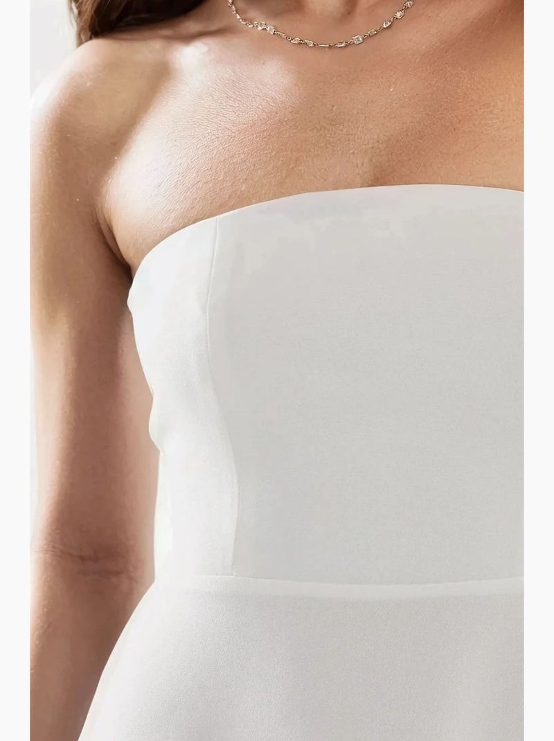 Robe mi-longue bustier coupe a hiccup Blanc - Kiabi
