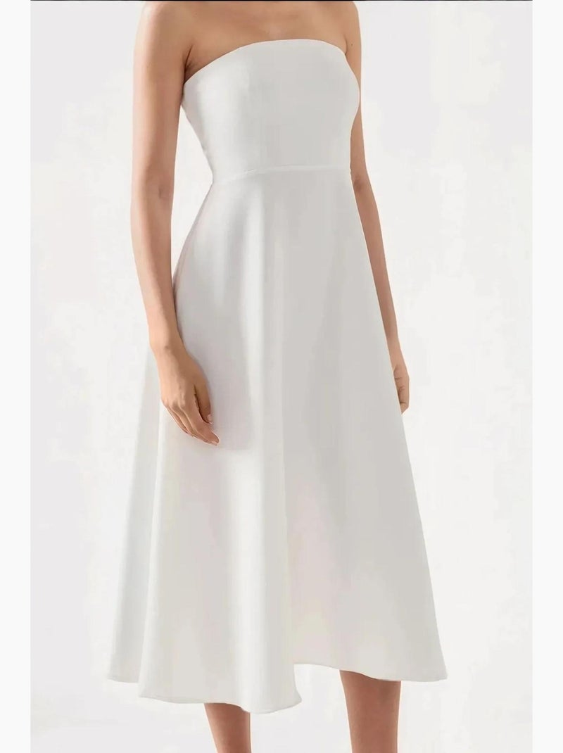 Robe mi-longue bustier coupe a hiccup Blanc - Kiabi