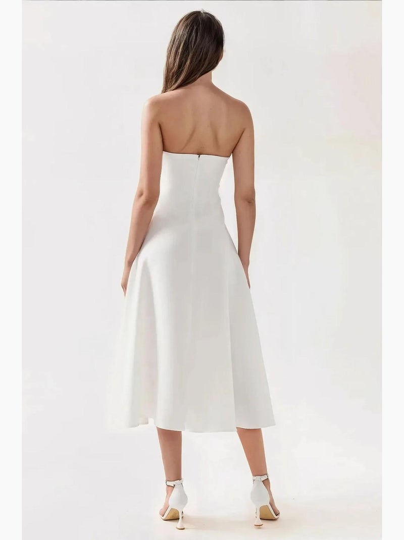 Robe mi-longue bustier coupe a hiccup Blanc - Kiabi