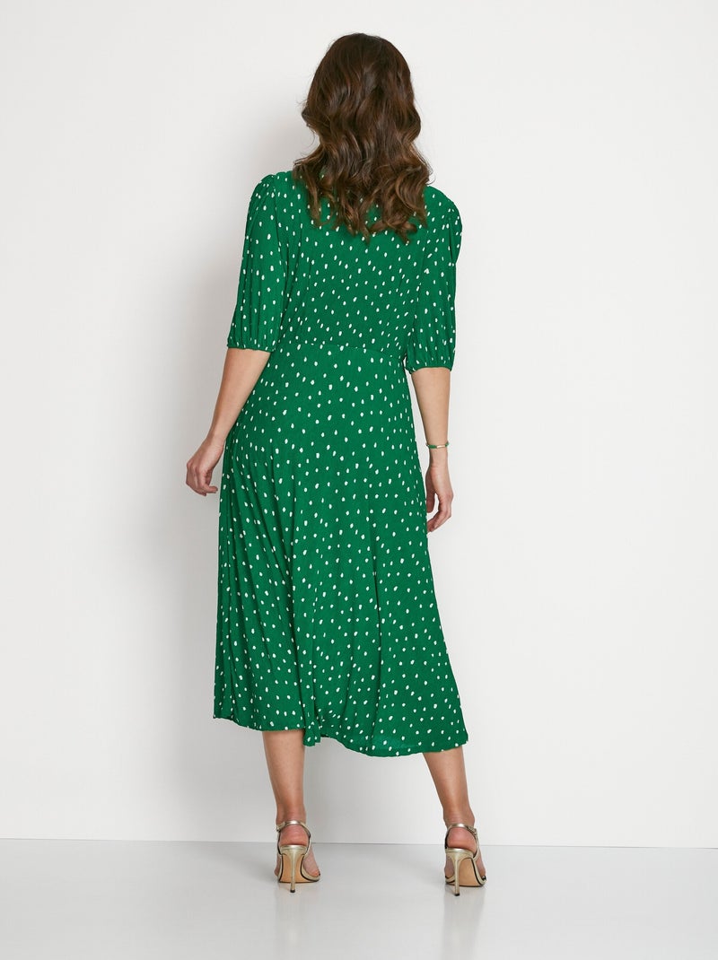 Robe mi longue cache-coeur pois - Afibel Vert - Kiabi