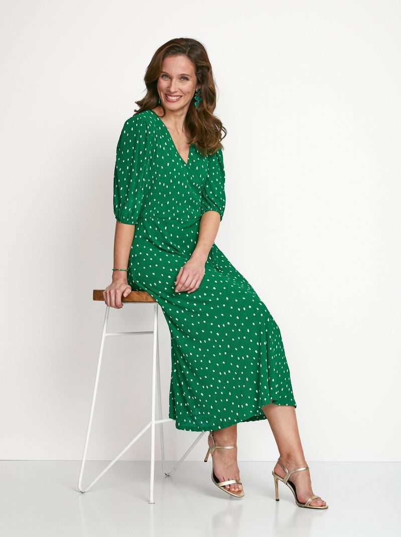 Robe mi longue cache-coeur pois - Afibel Vert - Kiabi