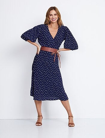 Robe mi longue cache-coeur pois
