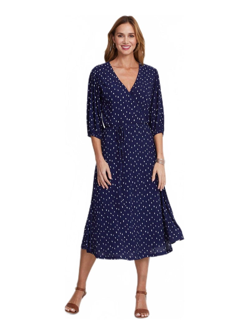 Robe mi longue cache-coeur pois Bleu - Kiabi