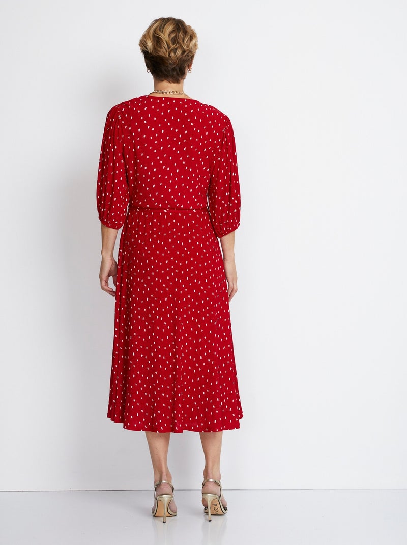 Robe mi longue cache-coeur pois Rouge - Kiabi