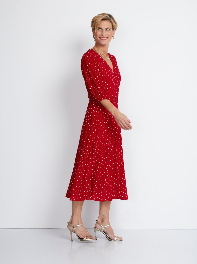 Robe mi longue cache-coeur pois Rouge - Kiabi