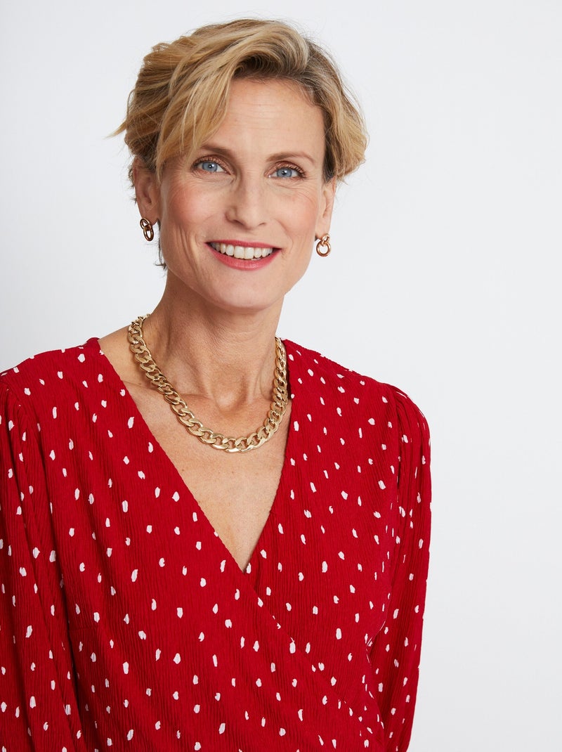 Robe mi longue cache-coeur pois Rouge - Kiabi