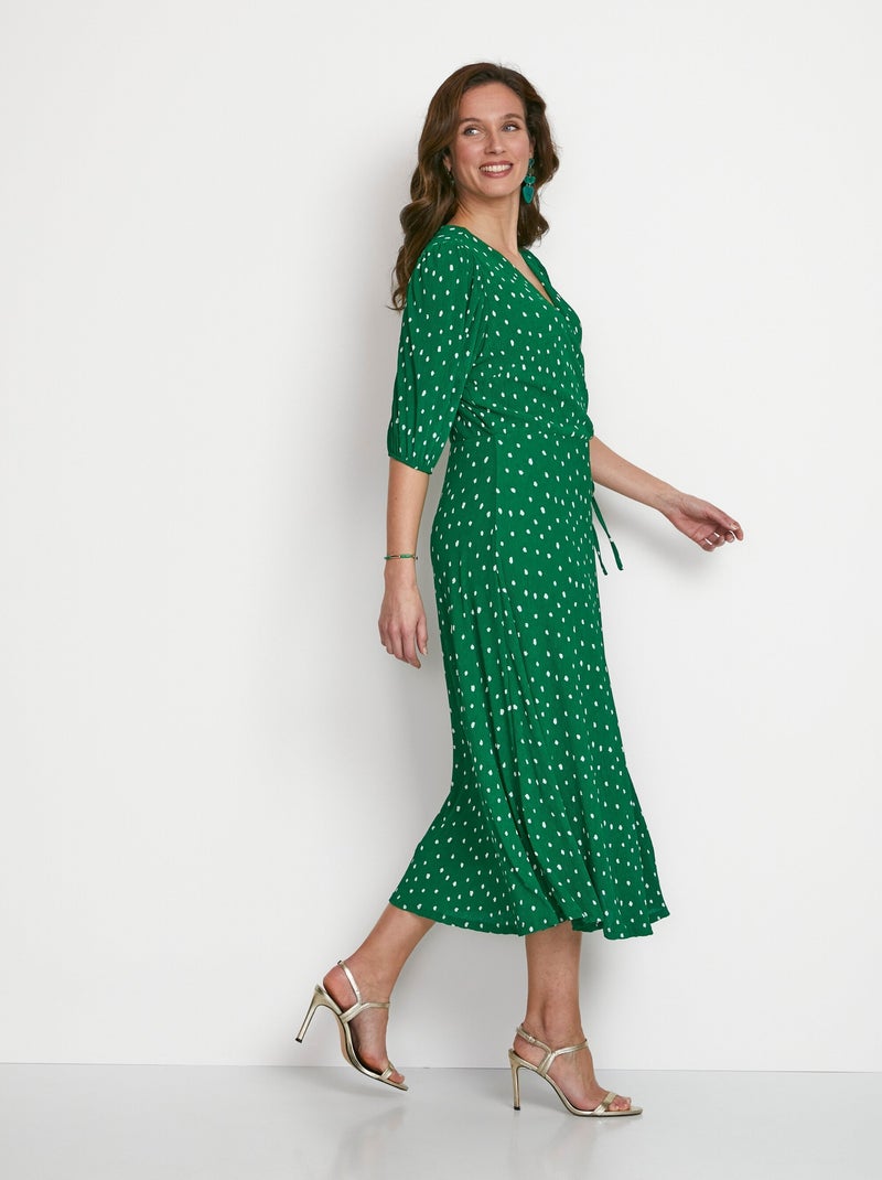 Robe mi longue cache-coeur pois Vert Femme Kiabi - Main Image
