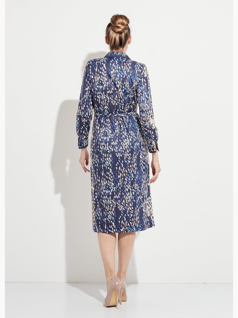 Robe mi longue col tailleur double boutonnage - Afibel Bleu marine - Kiabi