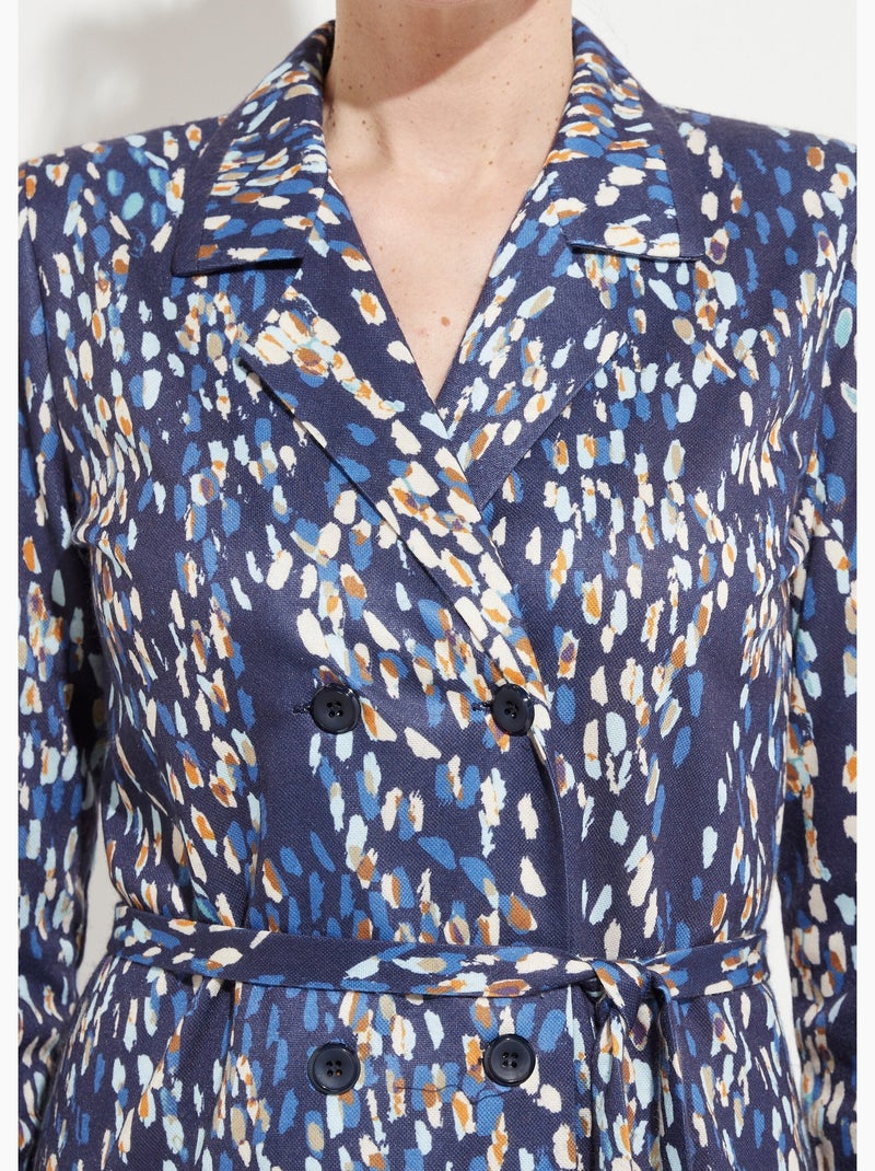 Robe mi longue col tailleur double boutonnage - Afibel Bleu marine - Kiabi